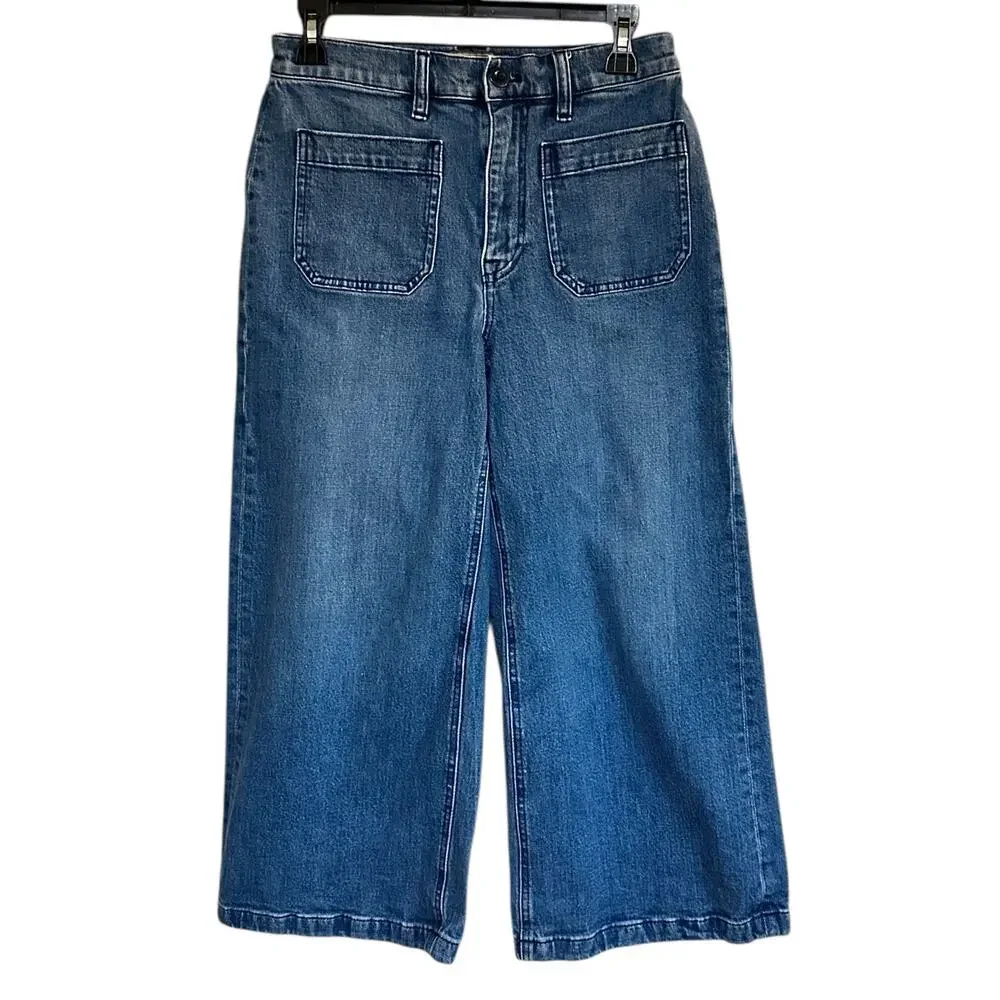 Point Sur Wide Leg Cropped Jeans Size 28 High Rise Blue Denim